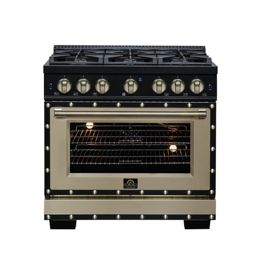 Forno - 36" Gas Range, 6 burners, in black with copper Trim