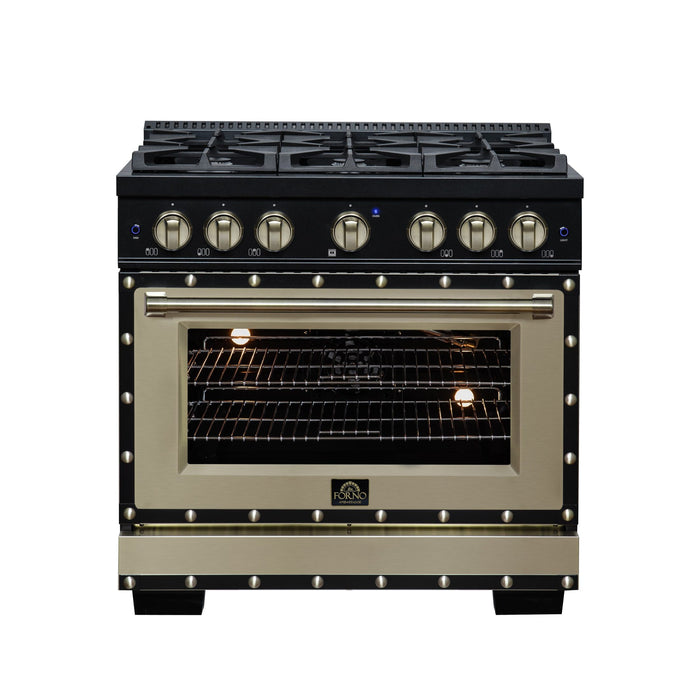 Forno - 36" Gas Range, 6 burners, in black with copper Trim