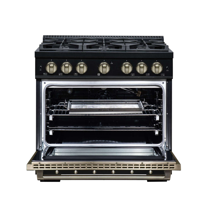 Forno - 36" Gas Range, 6 burners, in black with copper Trim