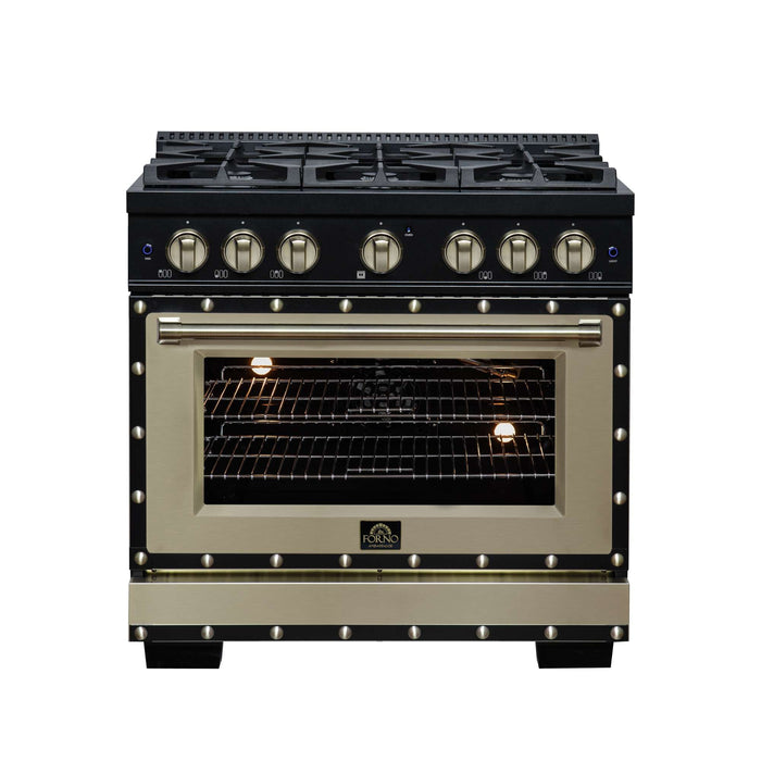 Forno - 36" Gas Range, 6 burners, in black with copper Trim