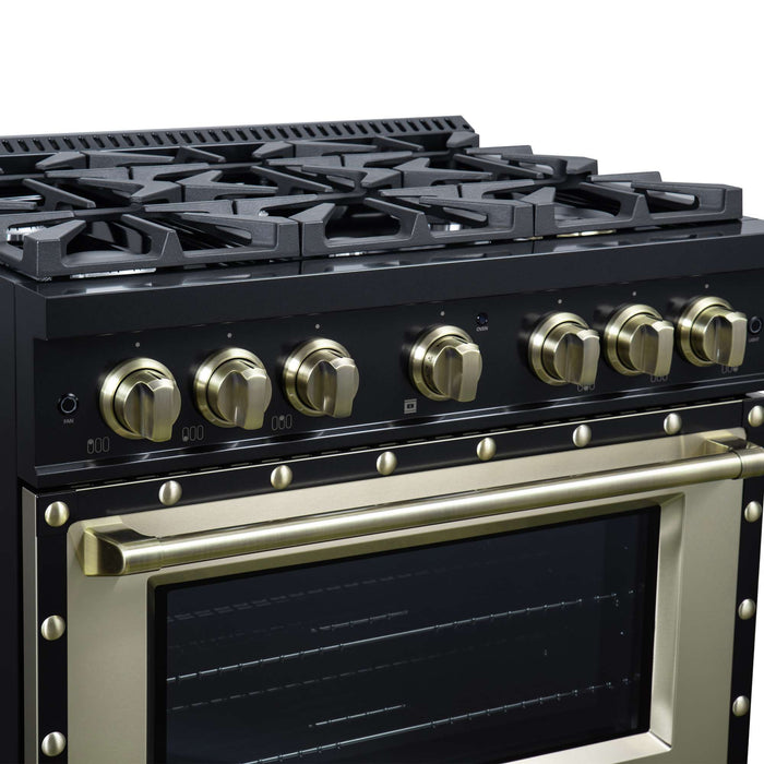 Forno - 36" Gas Range, 6 burners, in black with copper Trim