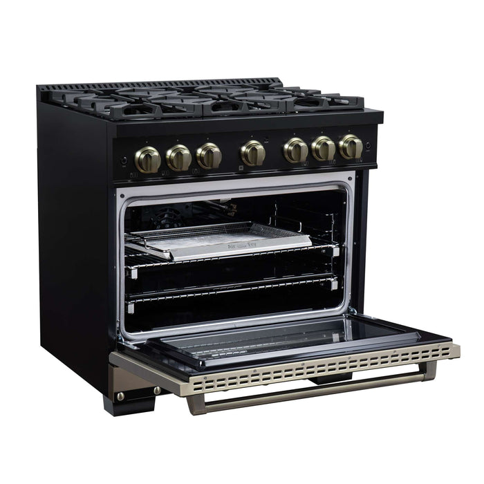 Forno - 36" Gas Range, 6 burners, in black with copper Trim