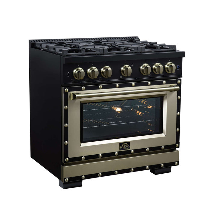 Forno - 36" Gas Range, 6 burners, in black with copper Trim