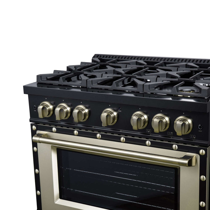Forno - 36" Gas Range, 6 burners, in black with copper Trim