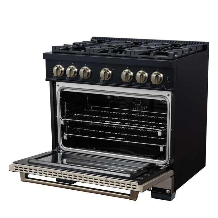Forno - 36" Gas Range, 6 burners, in black with copper Trim