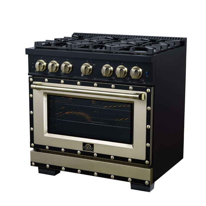 Forno - 36" Gas Range, 6 burners, in black with copper Trim