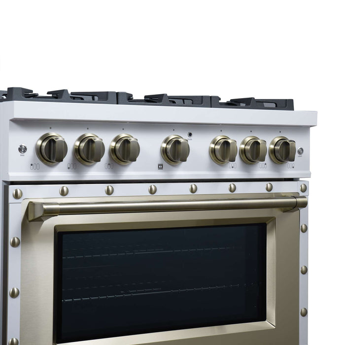 Forno - 36" Gas Range, 6 burners, in white with copper Trim