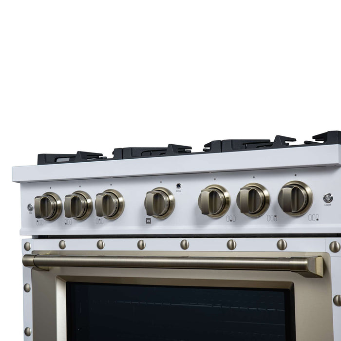 Forno - 36" Gas Range, 6 burners, in white with copper Trim