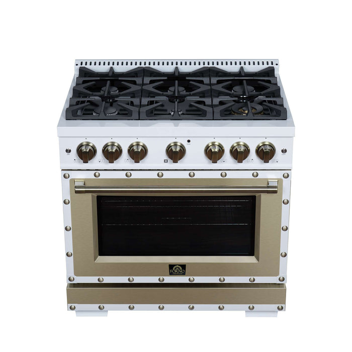 Forno - 36" Gas Range, 6 burners, in white with copper Trim