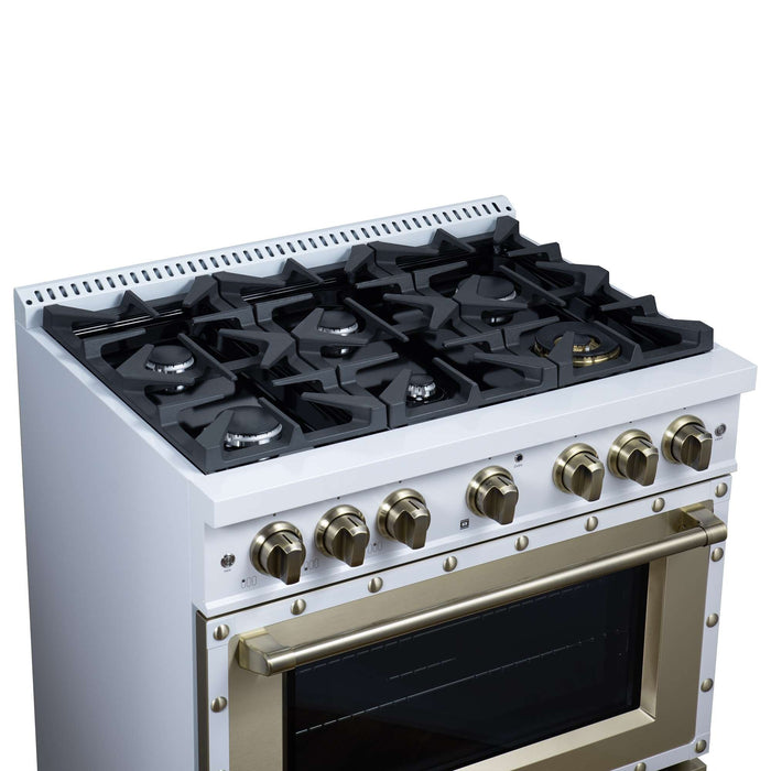 Forno - 36" Gas Range, 6 burners, in white with copper Trim