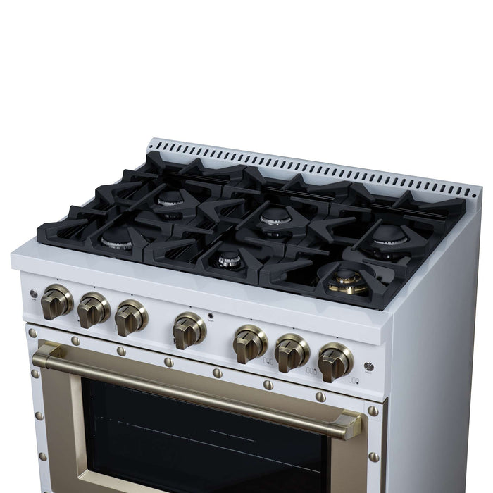Forno - 36" Gas Range, 6 burners, in white with copper Trim