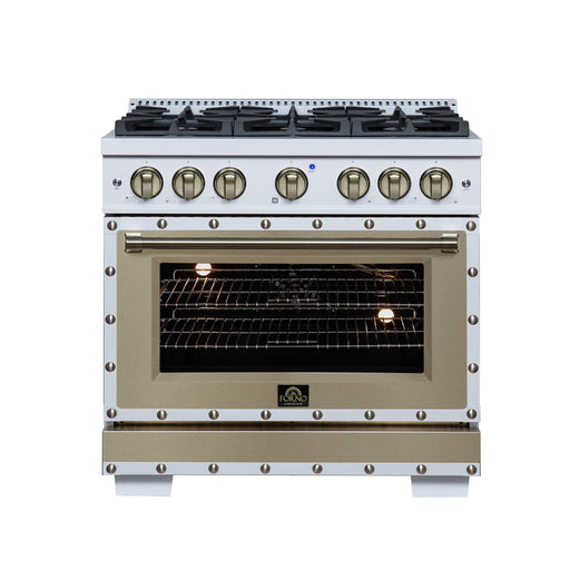 Forno - 36" Gas Range, 6 burners, in white with copper Trim
