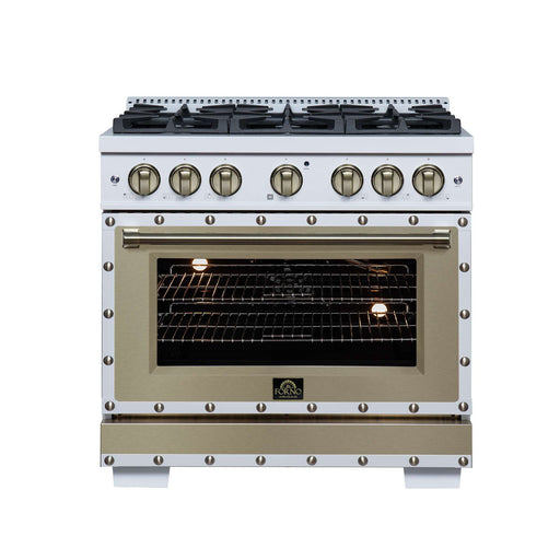 Forno - 36" Gas Range, 6 burners, in white with copper Trim