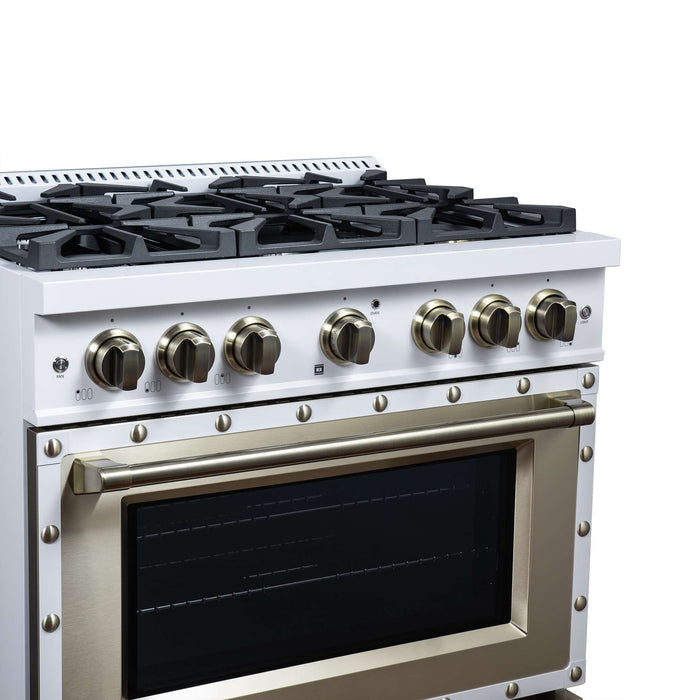 Forno - 36" Gas Range, 6 burners, in white with copper Trim