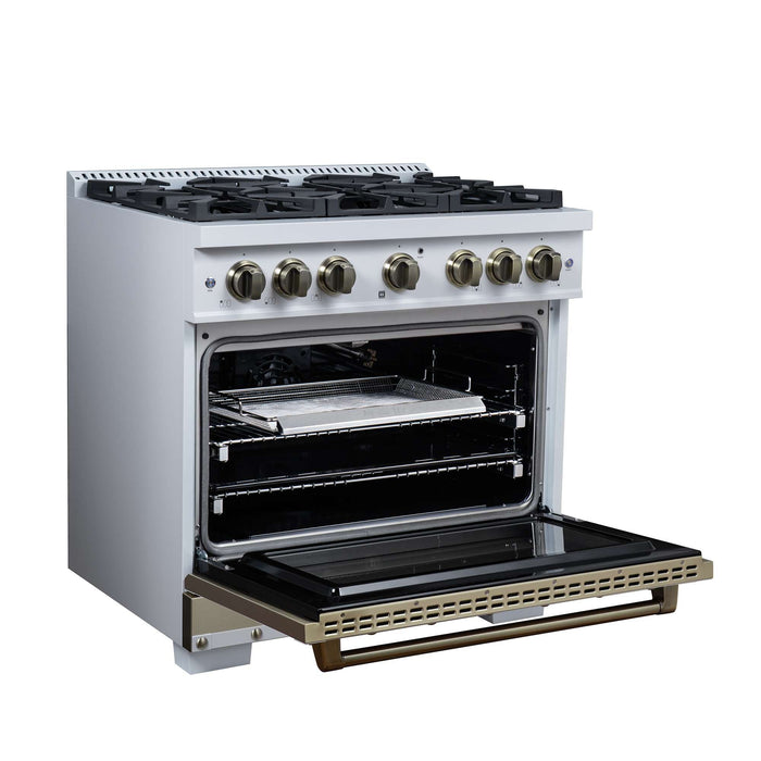 Forno - 36" Gas Range, 6 burners, in white with copper Trim