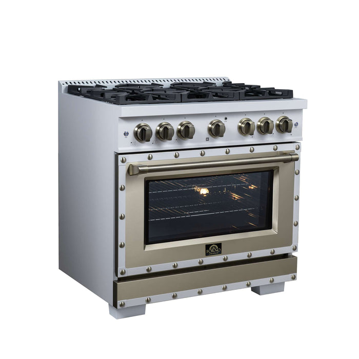 Forno - 36" Gas Range, 6 burners, in white with copper Trim