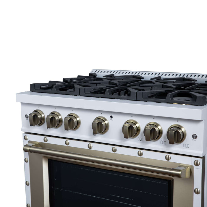 Forno - 36" Gas Range, 6 burners, in white with copper Trim