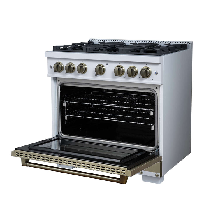 Forno - 36" Gas Range, 6 burners, in white with copper Trim