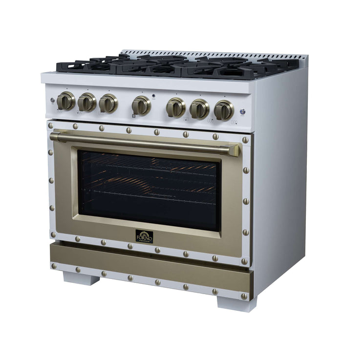 Forno - 36" Gas Range, 6 burners, in white with copper Trim