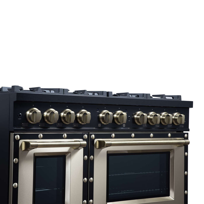 Forno - 48" Gas Range, 8 burners, in Black with copper Trim