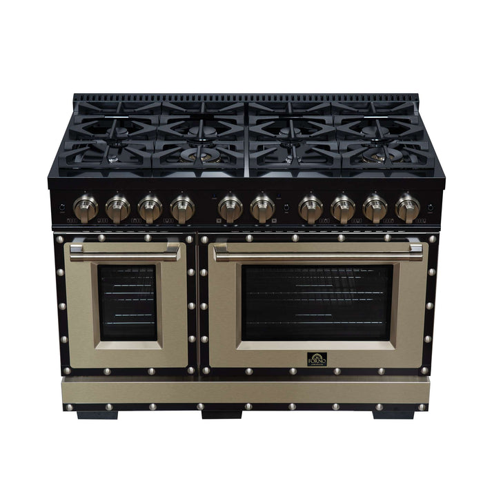 Forno - 48" Gas Range, 8 burners, in Black with copper Trim