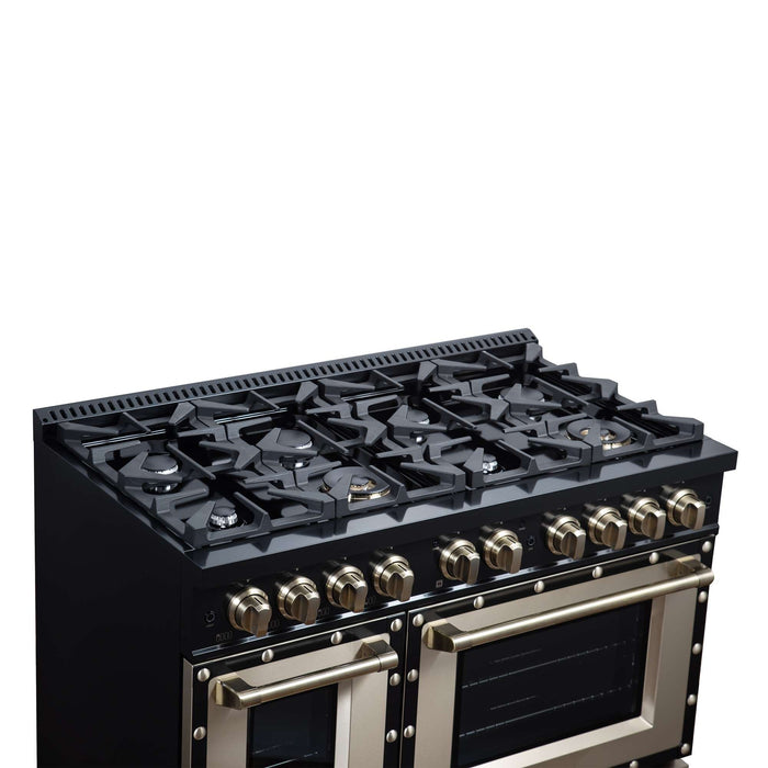 Forno - 48" Gas Range, 8 burners, in Black with copper Trim