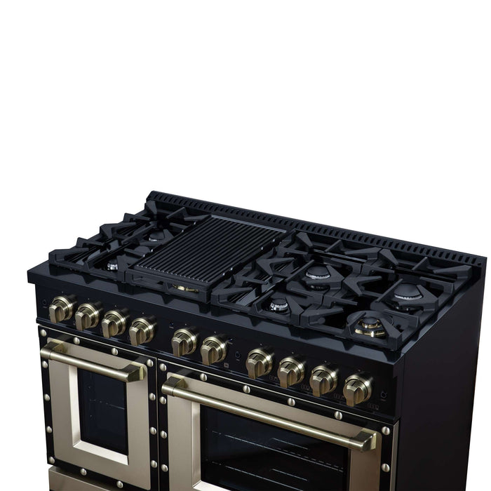 Forno - 48" Gas Range, 8 burners, in Black with copper Trim