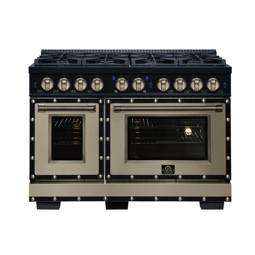 Forno - 48" Gas Range, 8 burners, in Black with copper Trim