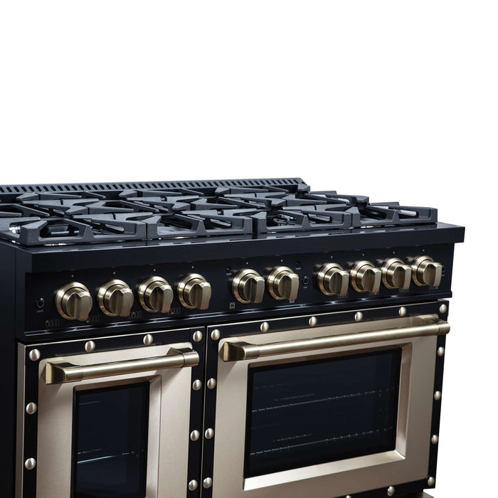 Forno - 48" Gas Range, 8 burners, in Black with copper Trim