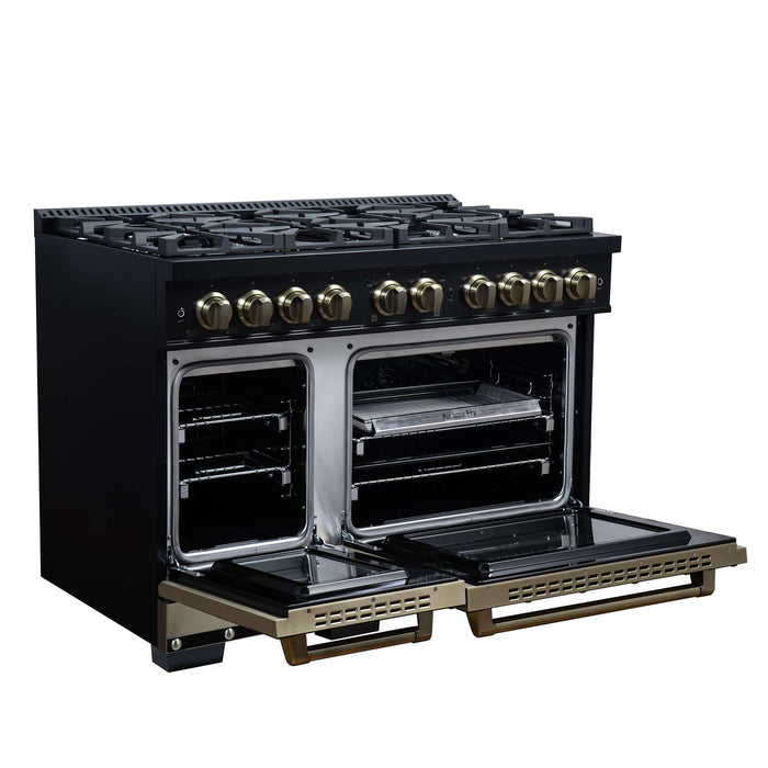 Forno - 48" Gas Range, 8 burners, in Black with copper Trim