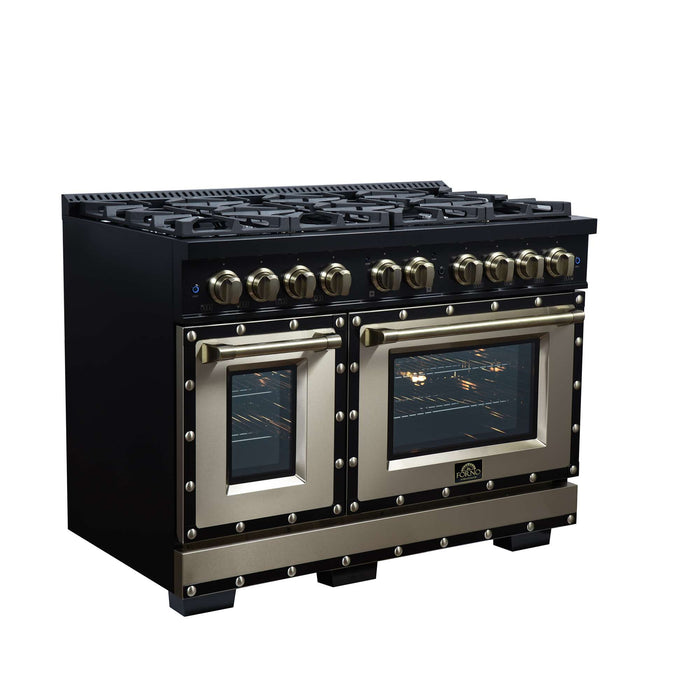 Forno - 48" Gas Range, 8 burners, in Black with copper Trim