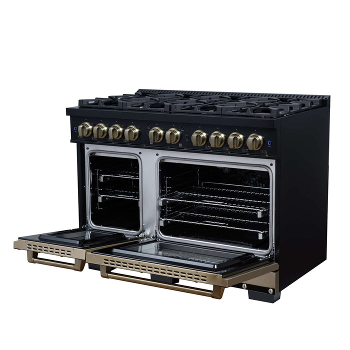Forno - 48" Gas Range, 8 burners, in Black with copper Trim
