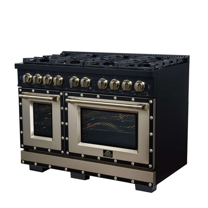 Forno - 48" Gas Range, 8 burners, in Black with copper Trim
