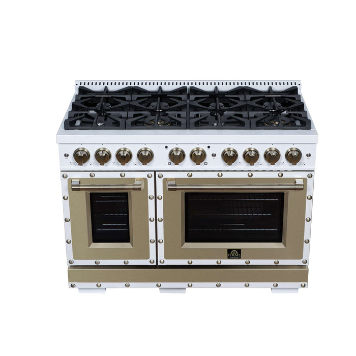 Forno - 48" Gas Range, 8 burners, in White with copper Trim