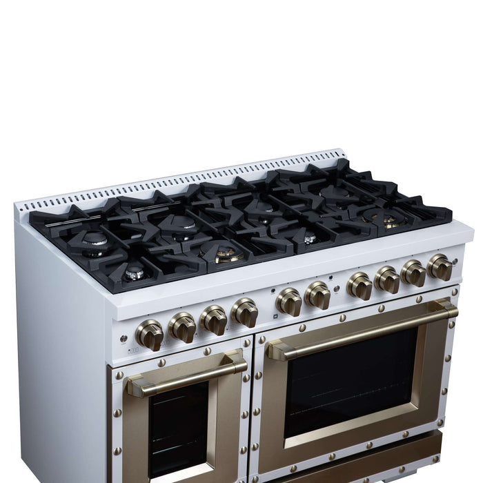 Forno - 48" Gas Range, 8 burners, in White with copper Trim