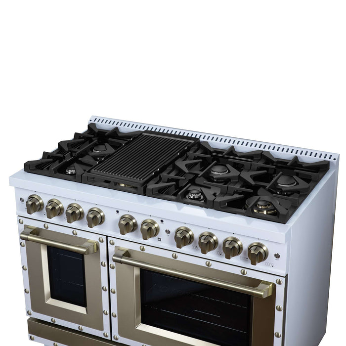 Forno - 48" Gas Range, 8 burners, in White with copper Trim