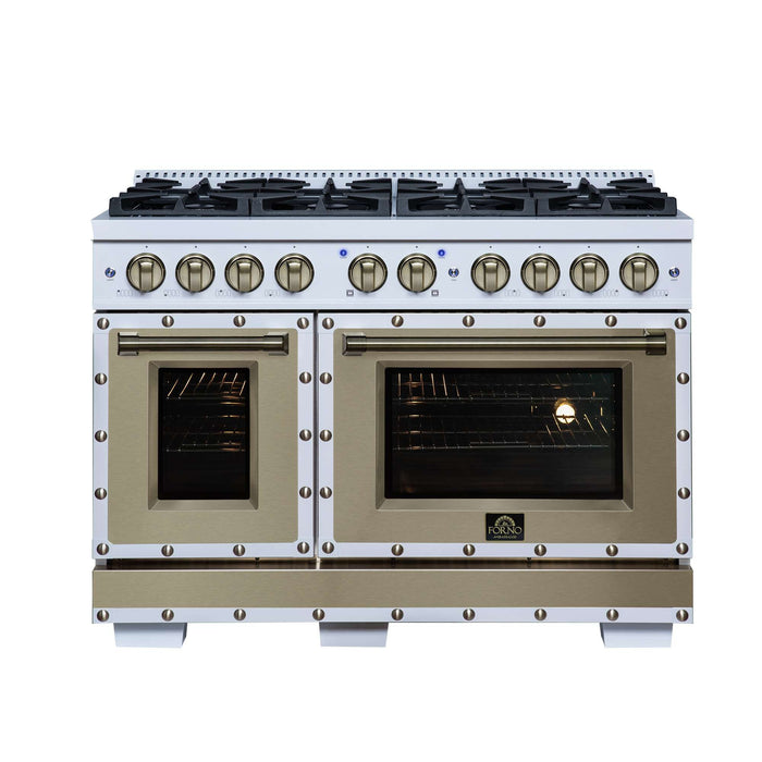 Forno - 48" Gas Range, 8 burners, in White with copper Trim