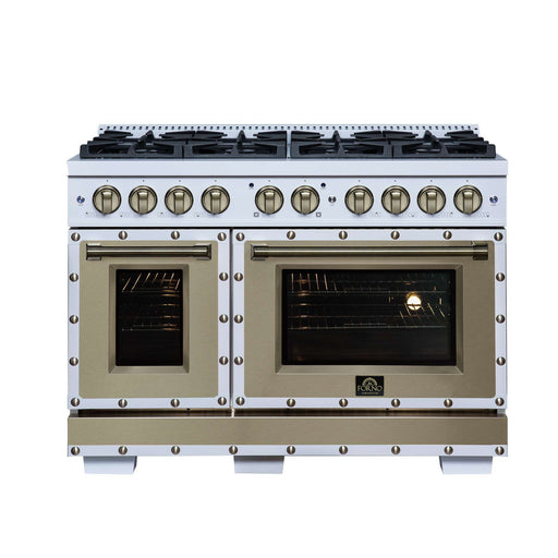 Forno - 48" Gas Range, 8 burners, in White with copper Trim