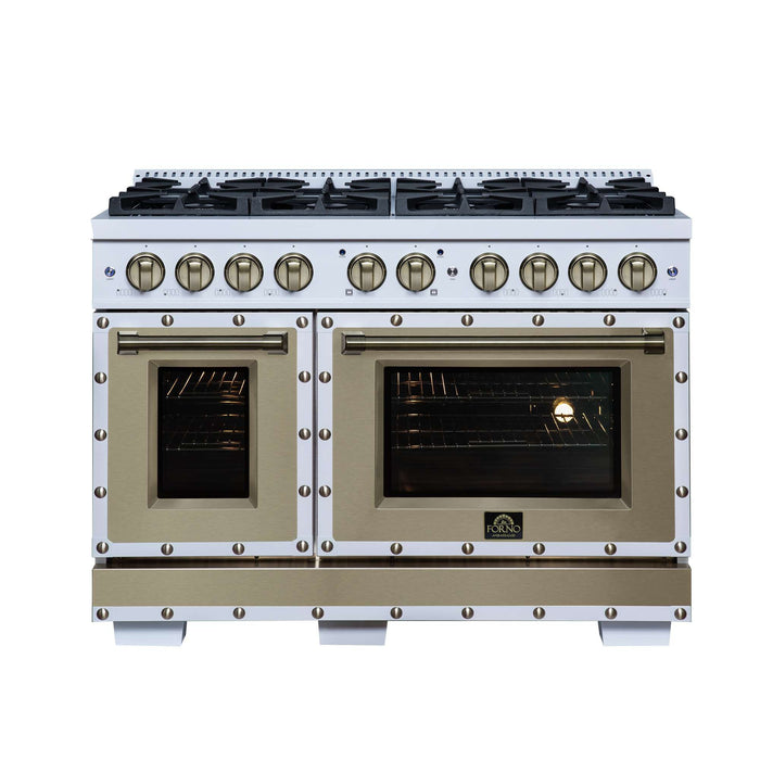 Forno - 48" Gas Range, 8 burners, in White with copper Trim