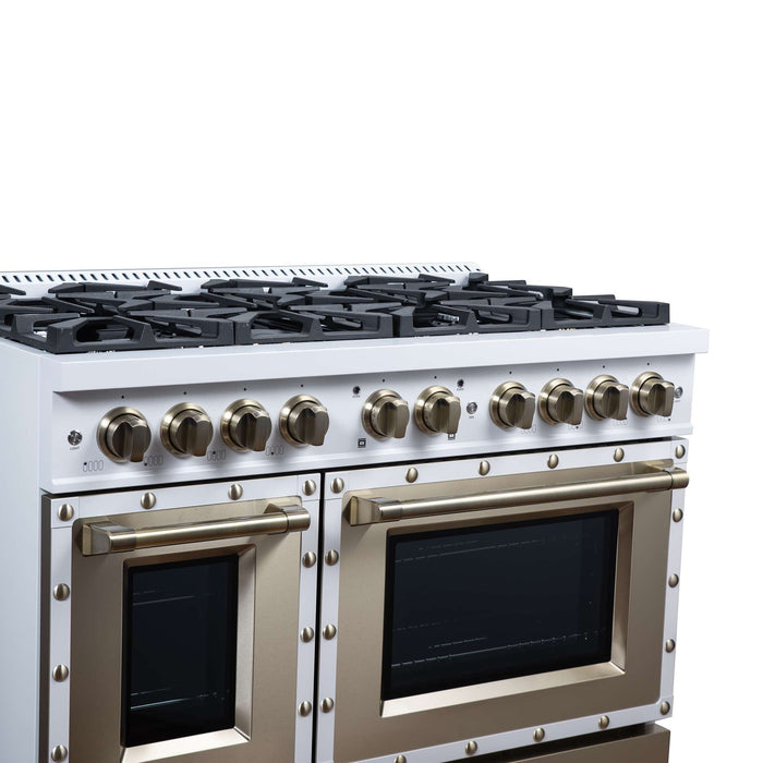 Forno - 48" Gas Range, 8 burners, in White with copper Trim