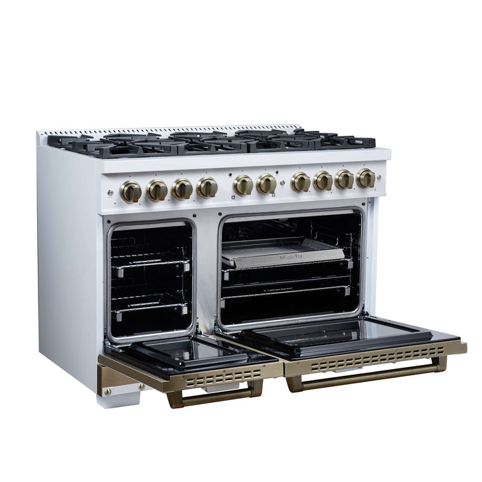 Forno - 48" Gas Range, 8 burners, in White with copper Trim