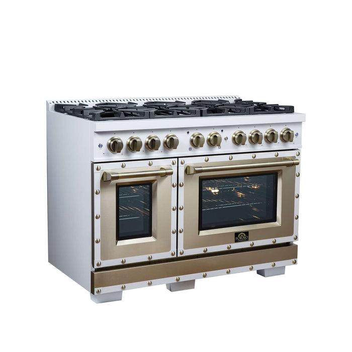 Forno - 48" Gas Range, 8 burners, in White with copper Trim