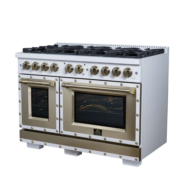 Forno - 48" Gas Range, 8 burners, in White with copper Trim