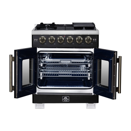Forno Capriasca 30-Inch Freestanding French Door Gas Range, 4 Burners, Convection Oven, Energy Efficient