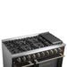 FORNO Galiano 48-inch Gas Range Black & Antique Brass Design, 8 Burners, 107,000 BTU, Griddle, 6.58 cu.ft. Double Ovens