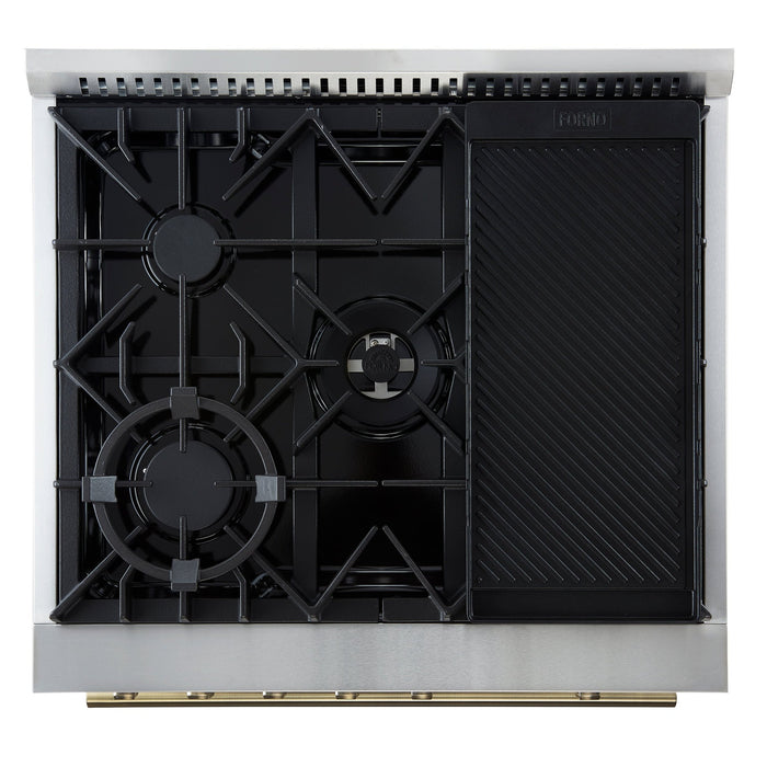 Giovanni 30-inch Gas Range White & Antique Brass Design, 5 Burners 67,000 BTU, 4.32 cu.ft. Convection Oven