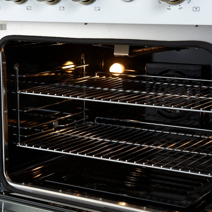 Marco 30-inch Gas Range White & Antique Brass Design, 4 Burners 37,000 BTU, 4.32 cu.ft. Convection Oven