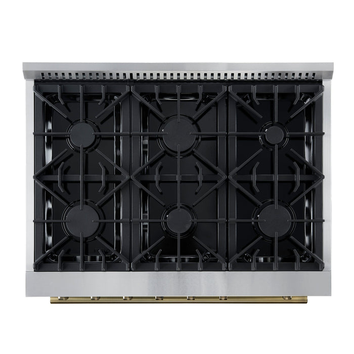 Marco 36-Inch Gas Range White & Antique Brass Design, 6 Burners 67,000 BTU, 5.36 cu.ft. Convection Oven
