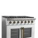 Forno Galiano 36-inch French Door Gas Range White and Antique Brass Design, 6 Sealed Burners 83,000 BTU, 5.36 cu.ft. Convection Oven