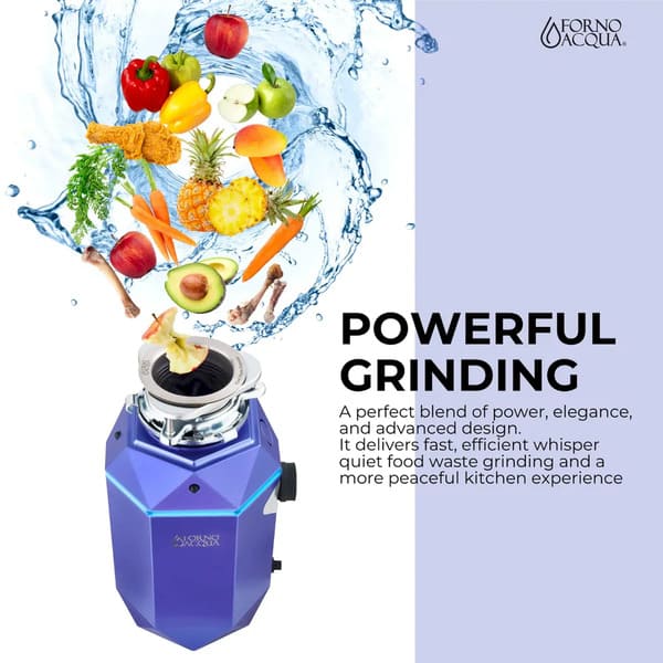 FORNO Acqua BrightDiamond 3/4HP Super Quiet Garbage Disposal Corded with Motion Sensor Cabinet Light & Pre-Wired Air Switch